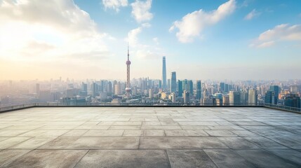 Shanghai city skyline and buildings with floor.
