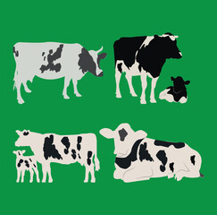 Cow vector isolated on green background