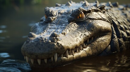 Obraz premium Alligator face details in outdoors scene. Neural network ai generated art