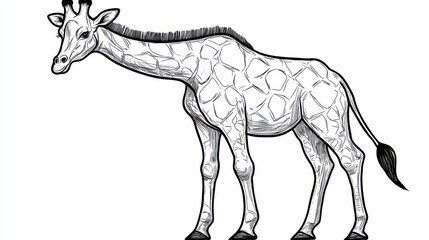 Fototapeta premium Simple line drawing of a giraffe with a minimalist approach on a white background