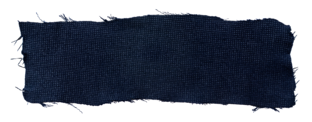 A piece of torn blue fabric on a white background. Textile isolate