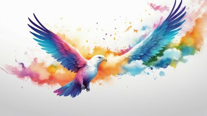 Obraz premium Colorful bird in flight with watercolor background