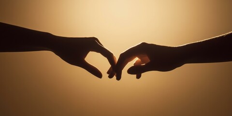 Two hands intertwined in silhouette.