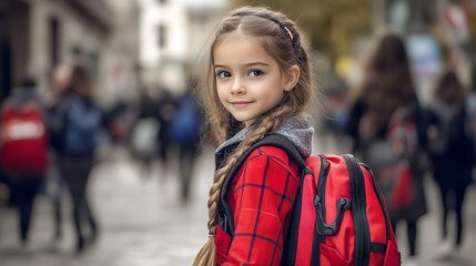 Niña con mochila de camino al colegio