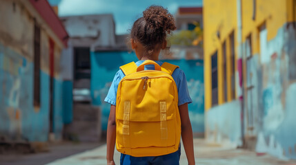 Niña con mochila de camino al colegio