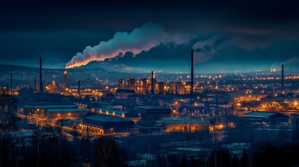 Obraz premium industrial area, with illuminated factories