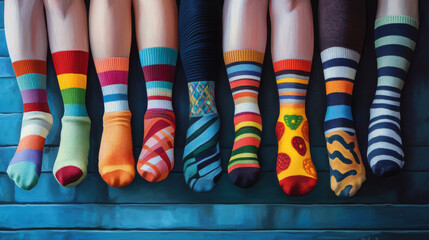 Illustrate socks being worn by people of all ages, from infants to the elderly, showcasing the universal need and comfort that socks provide. 