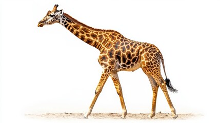 Fototapeta premium Standalone giraffe image with clear focus on its body and spots on a white background