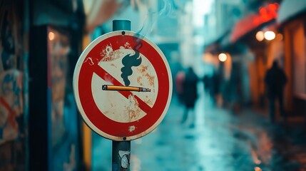 traffic sign with no smoking sign on the street