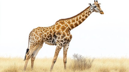 Obraz premium Standalone giraffe image with clear focus on its body and spots on a white background