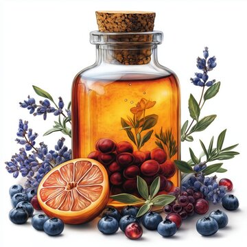 Herbal elixir bottle with natural ingredients