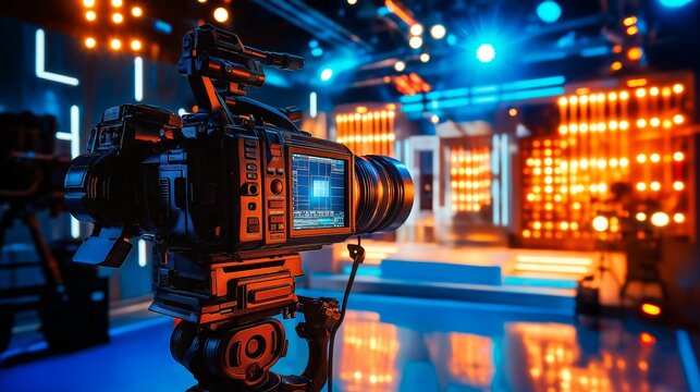 digital camera with a professional equipment in a television studio