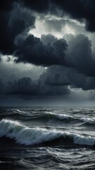 Obraz premium Dark Tempest: Ominous Storm Clouds Swirling Over a Vast Sea – Mobile Aspect