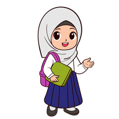 Schoolgirl Carrying Books with Happy Smile