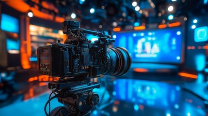 digital camera with a professional equipment in a television studio