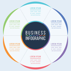 6 Options Infographic circle design 6 Options, objects, elements or steps information business infographic template