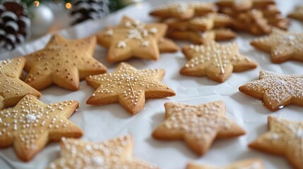 Festive Star-Shaped Cookies Decorated with Sugar Crystals
