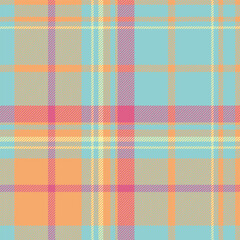 Hobby plaid pattern tartan, africa background seamless fabric. Italian texture vector check textile in cyan and orange colors.