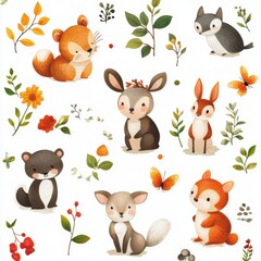 Fototapeta premium Woodland Animals Background