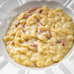 pasta spaetzle egg pasta irregular shape fresh meal food snack on the table copy space food background rustic top view