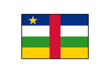 The flag of the Central African Republic features horizontal stripes of blue, white, green, and yellow, with a vertical red stripe in the center and a yellow star in the upper left corner.