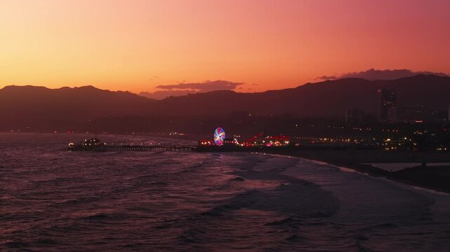 Scenic aerial view of Santa Monica pier and Venice beach in Los Angeles, California, USA