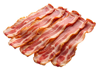 A set of crispy cooked bacon slices, isolated on transparent background. Ideal for breakfast menus, food illustrations, and restaurant designs.