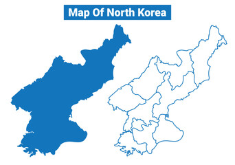 North Korea simple flat vector map outline style illustration set