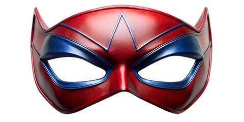 Red and blue superhero mask, isolated on a white background, perfect for illustrations, designs, or costume-related projects.