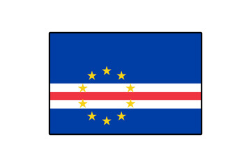 The flag of Cape Verde showcases a blue field with a central white stripe and red accents, adorned with a circle of yellow stars, symbolizing the nation's unity and maritime heritage.