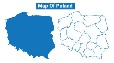 Poland simple flat vector map outline style illustration set