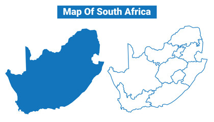 South Africa simple flat vector map outline style illustration set