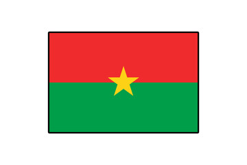 The flag of Burkina Faso features a horizontal tricolor of red, green, and yellow, representing the nation's identity and unity, showcasing a prominent five-pointed star.