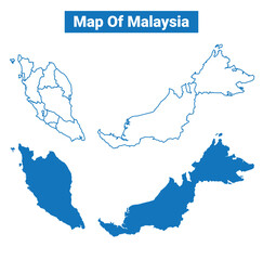 Fototapeta premium Malaysia simple flat vector map outline style illustration set