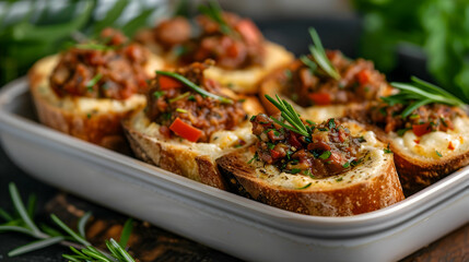 Fototapeta premium Gourmet Tapenade Crostini Romantic Setting Dram