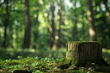 Fototapeta premium Sunlight shining through the trees: Peaceful Forest Scene.