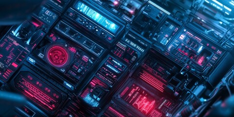 Futuristic digital interface with glowing lights.