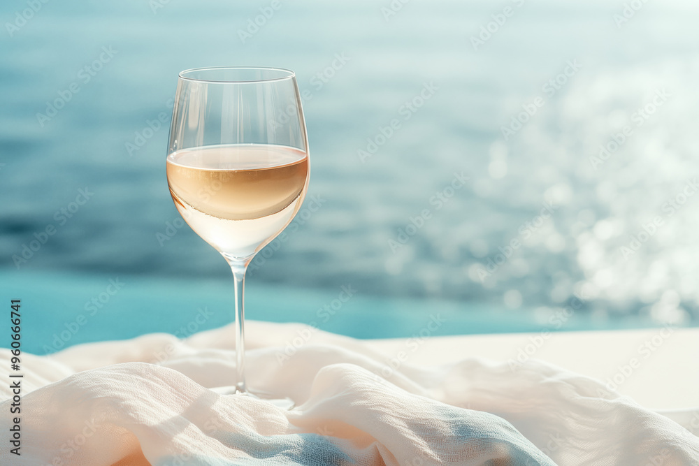 Wall mural a glass of wine on the infinity pool edge