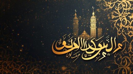 Islamic Calligraphy with Mosque Silhouette