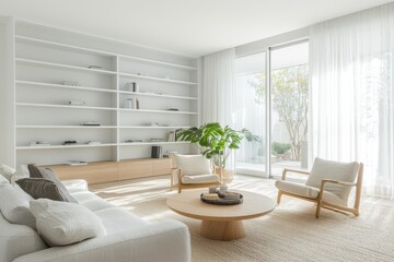 simple, light-filled living room with soft pastel accents and an airy feel