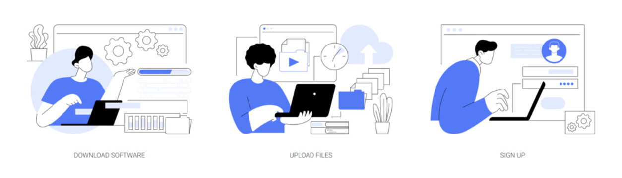 Working on computer isolated cartoon vector illustrations se