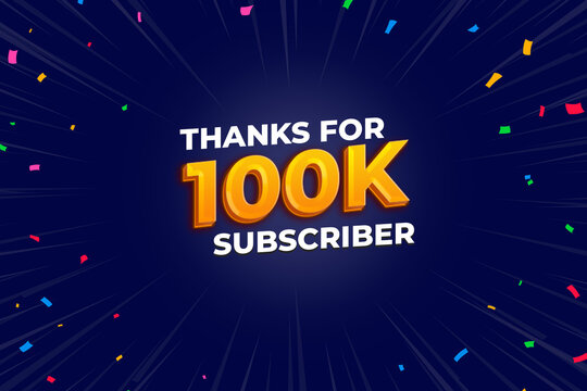 Thanks for 100k subscriber social media banner with blue background sunburst
