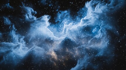 Obraz premium Background with blue and white dust particles, sparkling spray floating in the air, dark glitter powder texture, abstract sand overlay backdrop, cosmic stars grain, fantasy night sky splash.
