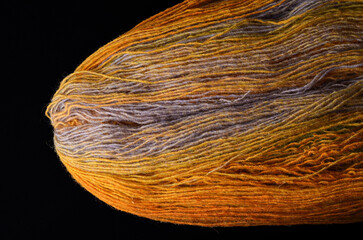Natural yarn for knitting close-up, threads, wool, texture, many colors, detailing, needlework