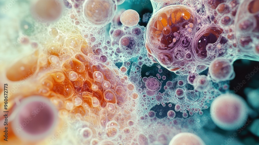 Poster abstract macro photography of colorful bubbles and swirls