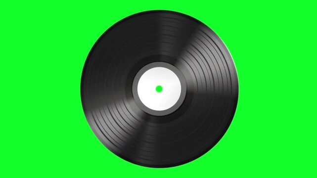 Vinyl Record is rotating on a green screen. Animation video retro vinyl on green screen background