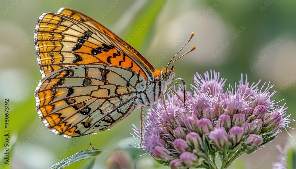 Poster A Close-Up of a Fritillary Butterfly on a Pink Flower