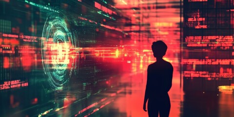 Silhouette of a person in a digital space.