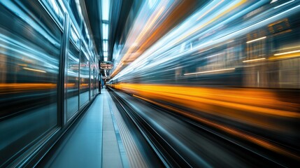 Train Moving at High Speed in a Modern Station