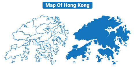 Obraz premium Hong Kong simple flat vector map outline style illustration set